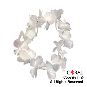 TIARA VINCHA HAWAIANA FLORES TELA BLANCA x 12